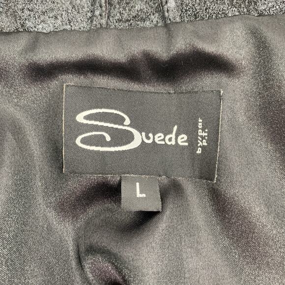 Vintage Suede Blazer Jacket Women Large Black Metallic Wash Peplum Edgy‎ Moto - Picture 6 of 10